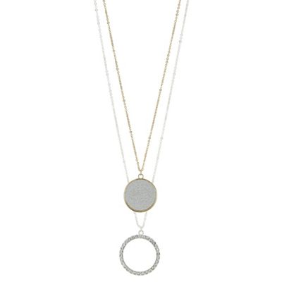 Glitter disc and pave circle necklace
